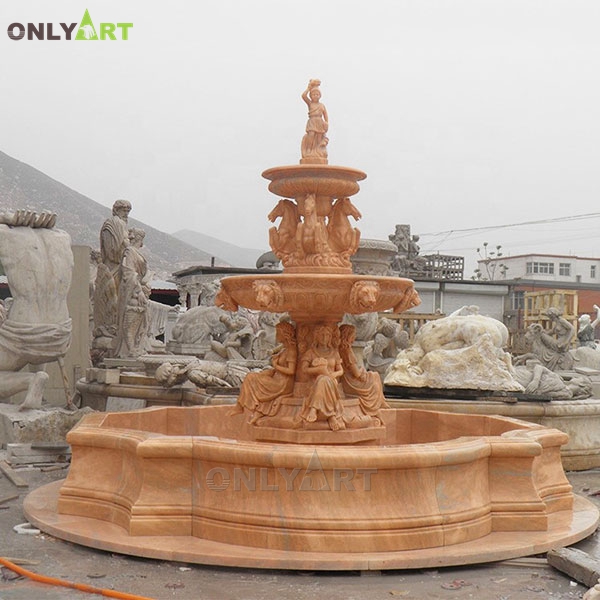Yellow marble stone carved water fountain with horse statue OLA-F220