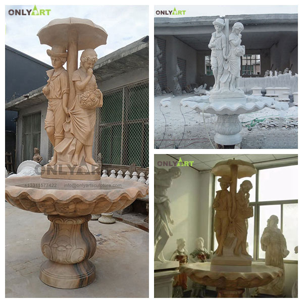 marble couple water fountain with umbrella