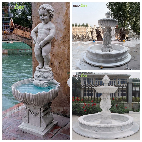 marble water fountain with boy statue