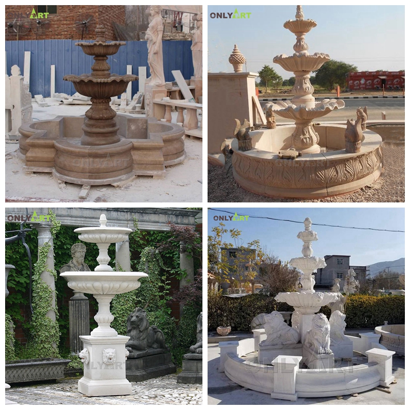 modern 3 tiered large marble water fountain