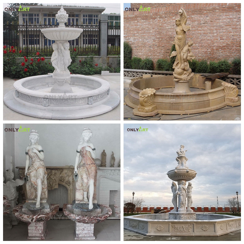 water fountain sculptures with lady statue
