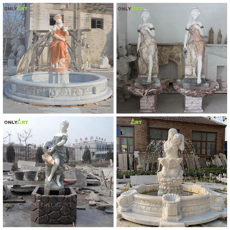 white marble water fountain woman sculpture 