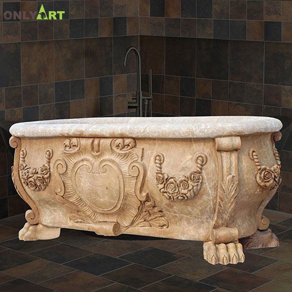 Antique handmade natural round stone bathtub with pattern OLA-Y038