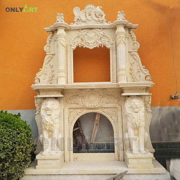 Double tiered marble living room mantel without fireplace OLA-M059