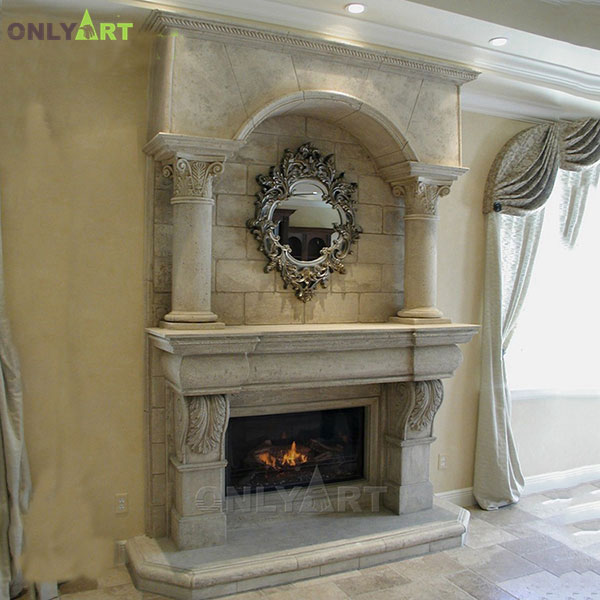 Double tiered mirrored fireplace mantel for home OLA-M075