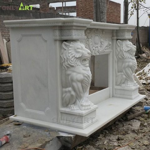 European design marble mantel with lion statue OLA-M091