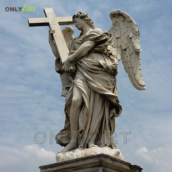 Famous marble angel holding cross statue for sale OLA-T041