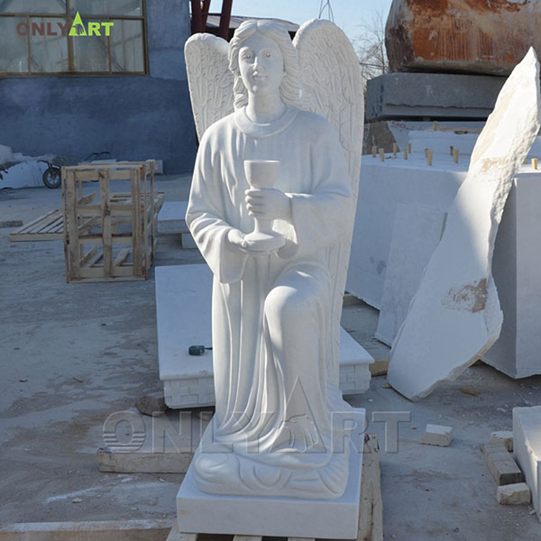 High quality marble kneeling angel garden statue with candlestick OLA-T050