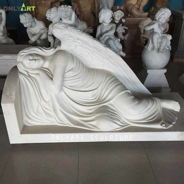 High quality white marble sleeping angel statue with wings OLA-T068