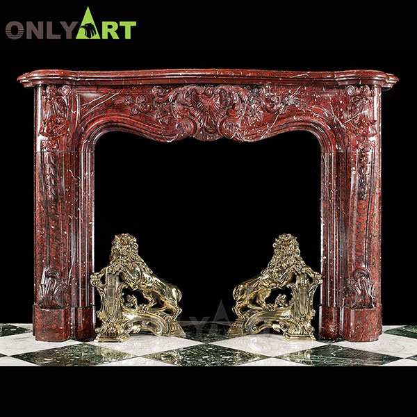 Hot sale decorative marble red fireplace mantel OLA-M077