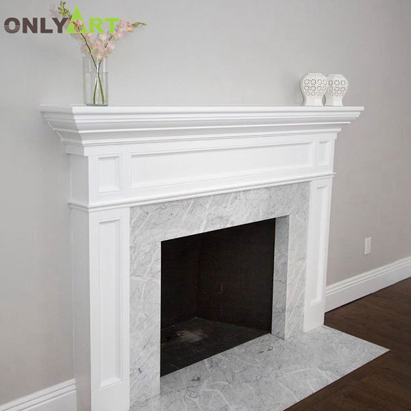 Indoor decorative white painted fireplace mantels surround OLA-M071