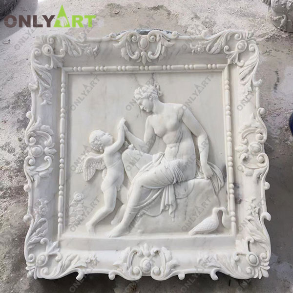 Indoor hanging mural cast stone relief sculpture with angel statue