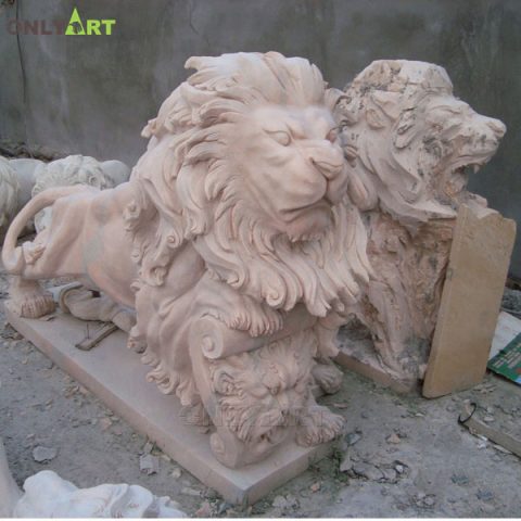Large outdoor marble lion statue for driveway OLA-A075