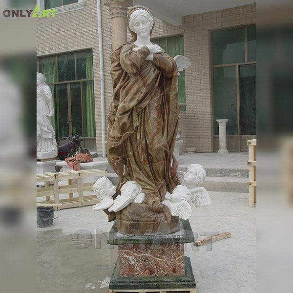 Large size marble standing woman statue with little angel 