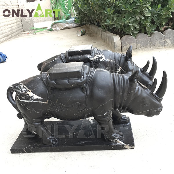 Life size marble rhinoceros statue for garden decoration OLA-A060