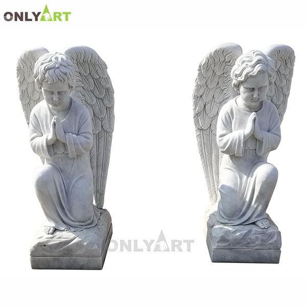 Marble kneeling praying angel statue for garden decoration OLA-T014
