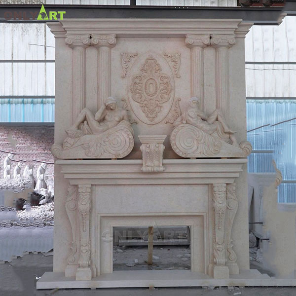 Modern hand carved home decoration double stone fireplace mantel ideas OLA-M069