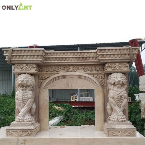 New design simple mantel surround plans with lion statues OLA-M095