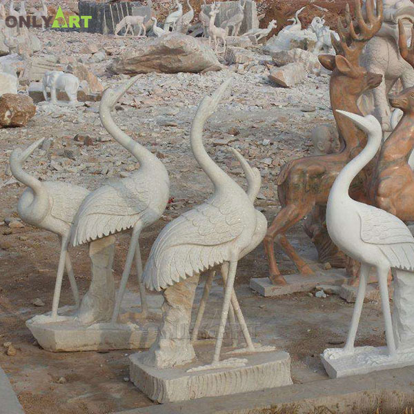 Outdoor Hand Carved White Crane Statue For Garden Decor OLA-A095