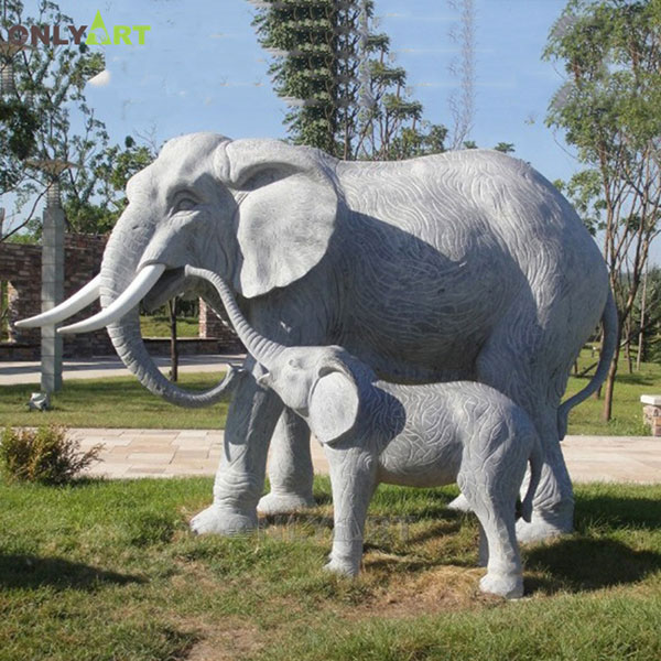 Outdoor hand carved mother elephant and baby statue OLA-A063