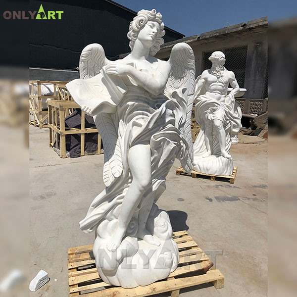 Outdoor high quality hand carved white marble woman angel statues for the garden OLA-T057