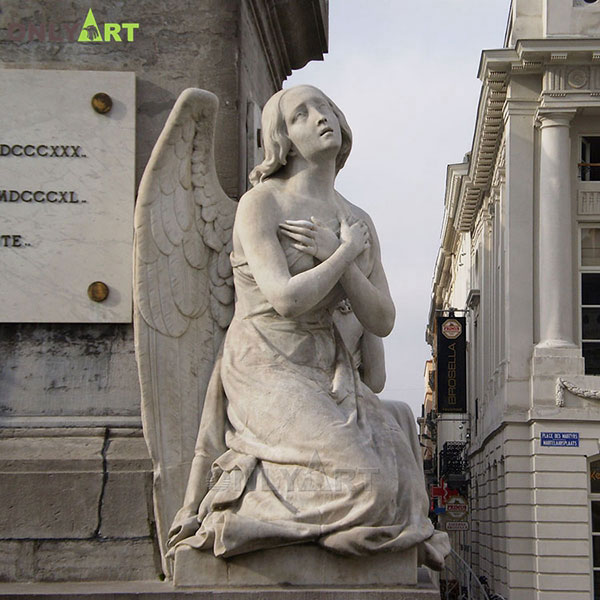 Outdoor kneeling marble sad angel statue OLA-T034