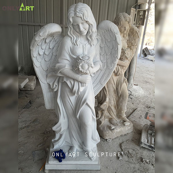 Outdoor life size marble smile angel statue for sale OLA-T071