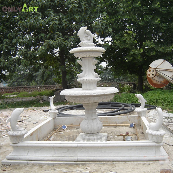 Outdoor marble dolphin fountains for sale OLA-F275