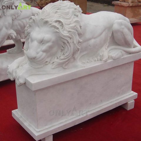 Outdoor marble lion statue lying down for garden OLA-A082