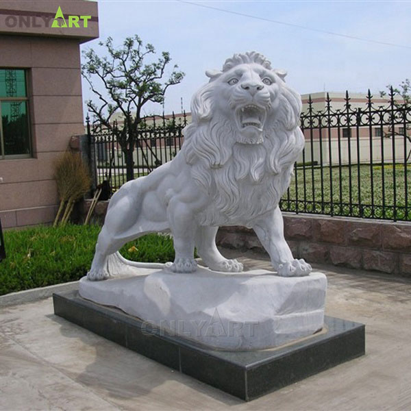 Outdoor natural white marble lion statues for garden OLA-A077