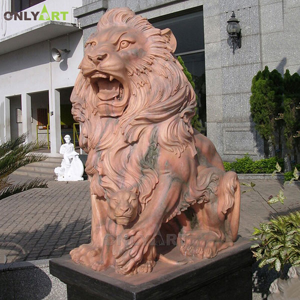 Outdoor roaring stone garden lions sculptures for sale OLA-A074