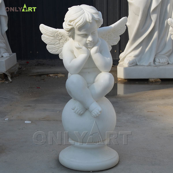 Outdoor sitting marble cherub figurines for sale OLA-T012