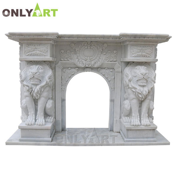 Popular Design Artificial Marble Fireplace Mantel Piece with Lion OLA-M060