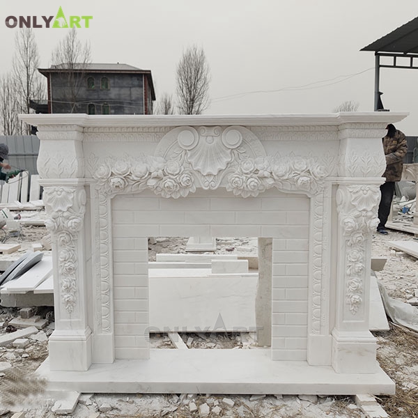 White clean stone around fireplace designs OLA-M107