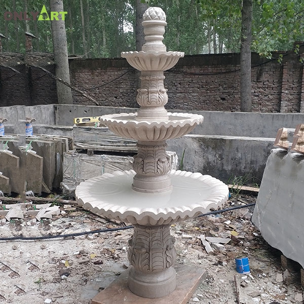 White marble 3 tiered waterfall fountain for park decoration OLA-F288