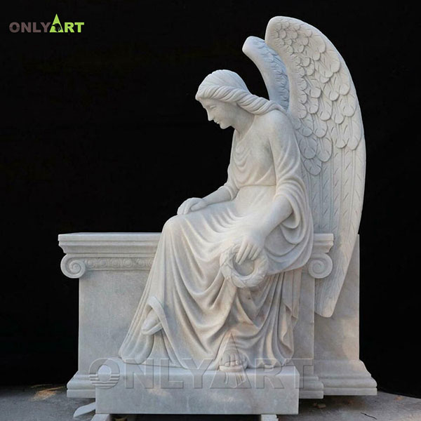 White marble sitting tombstone angel for sale OLA-T077