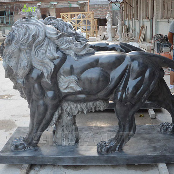 black lion garden statue