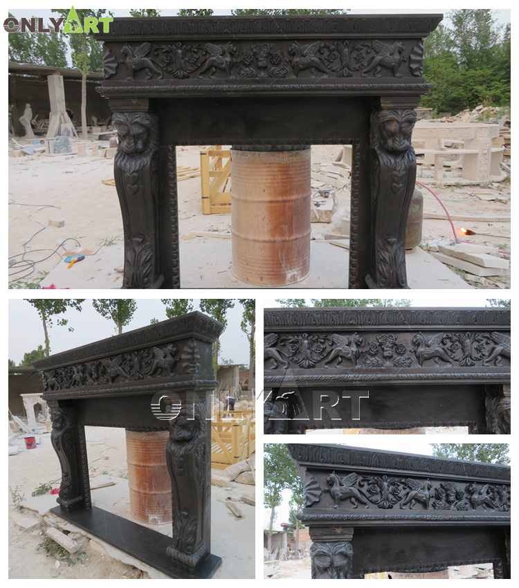 black marble fireplace mantel