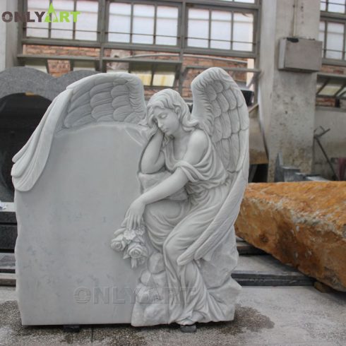 High Polished Carving White Marble Tombstone Angel headstone