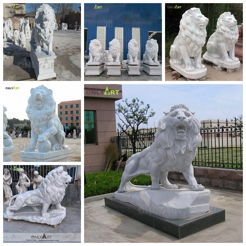 white marble lion statues