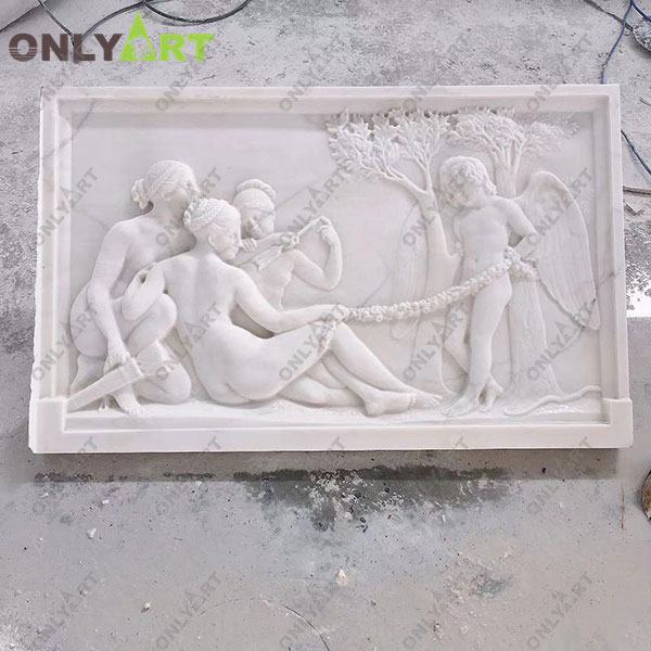 white marble rectangle relief figure sculpture