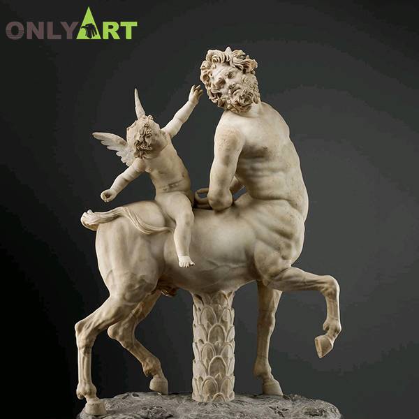Famous statue natural marble Centaur and Cupid sculpture for garden decoration