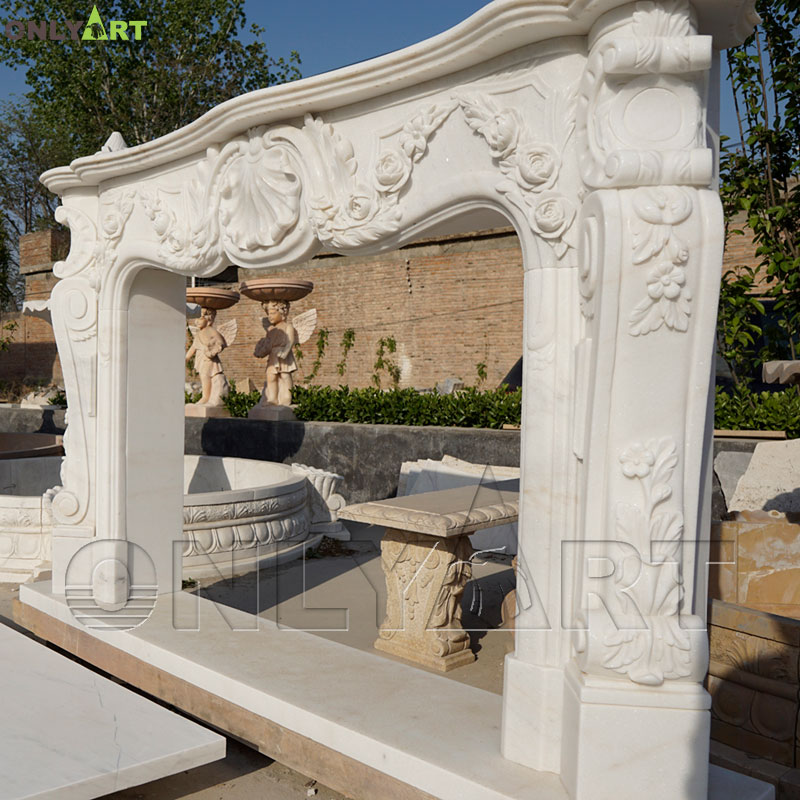 French Style White Marble Fireplace Mantel