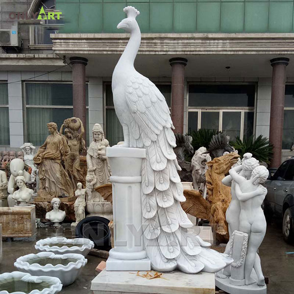 Garden decoration beautiful white marble large peacock statue for sale OLA-A100