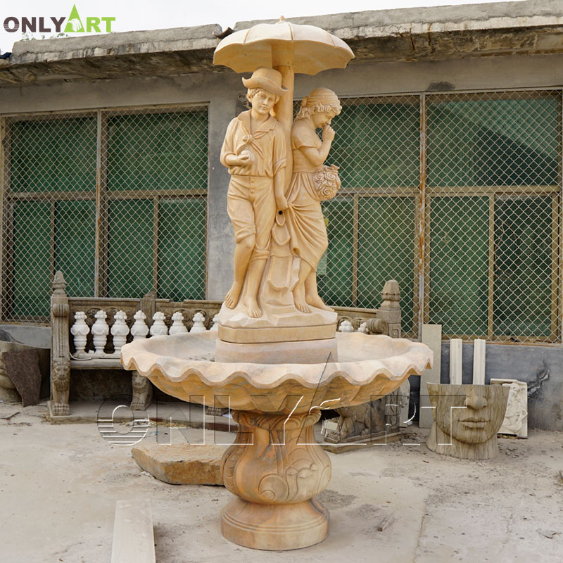 Garden decoration marble couple water fountain with umbrella