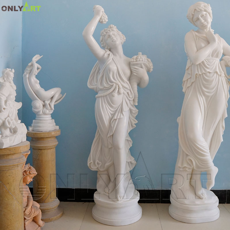 Garden decoration marble standing girl statue holding grapes