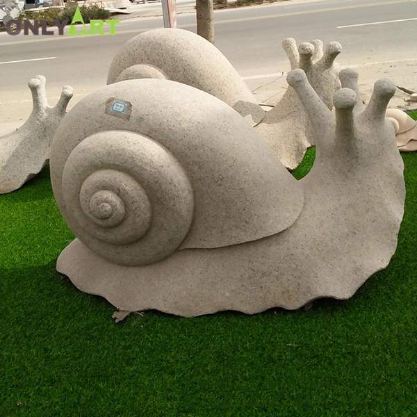 Hand carved stone snail sculpture for garden decor
