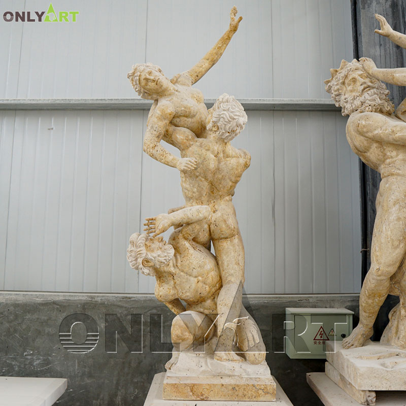 High quality hand carved yellow marble abduction of a sabine woman statue