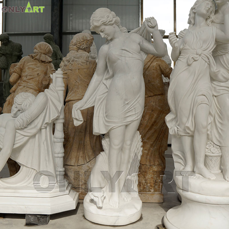 High quality marble naked bathing woman statue for sale