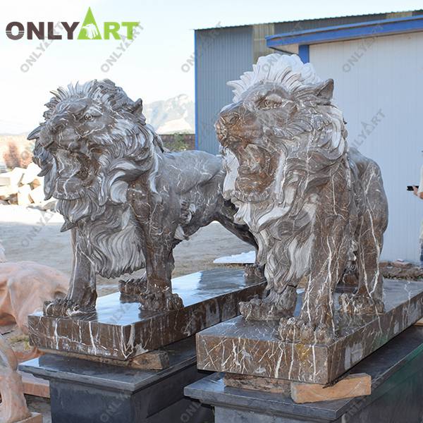 Large marble roaring lion garden sculpture for sale